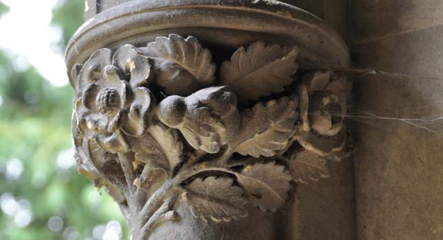 Carved stone pillar at Foxearth Church, Suffolk